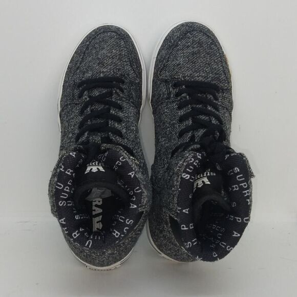 Supra Boys Pre-owned Hi Top Gray/Black Tweed Sneakers - sz. 5 - Picture 3 of 6
